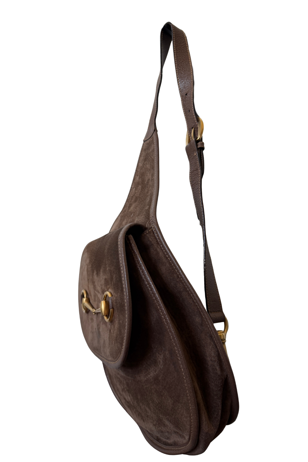 Gucci Horsebit Brown Suede Sling Bag