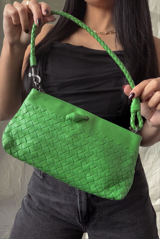 Bottega Veneta Intrecciato Green Leather Shoulder Bag