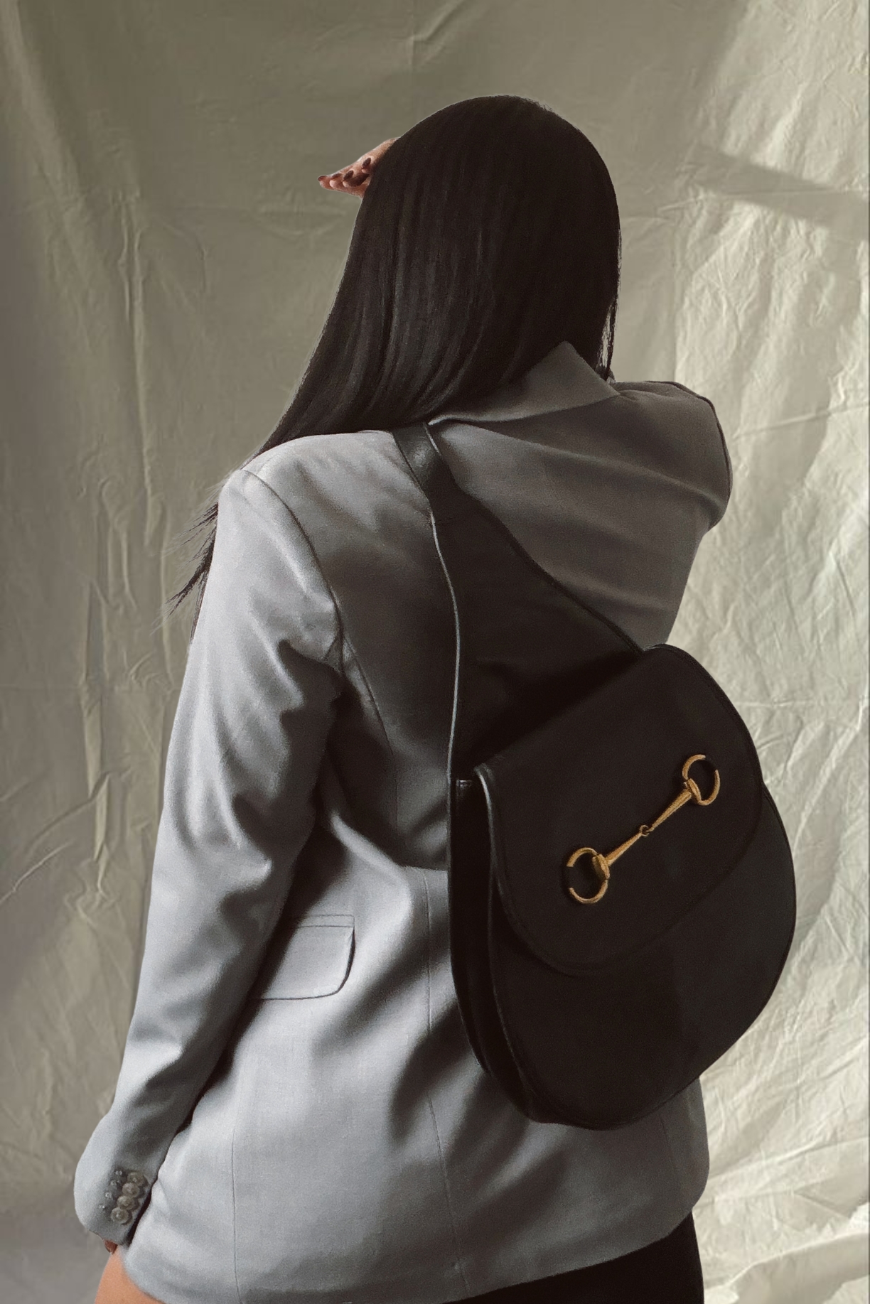 Gucci Horsebit Black Leather Sling Bag