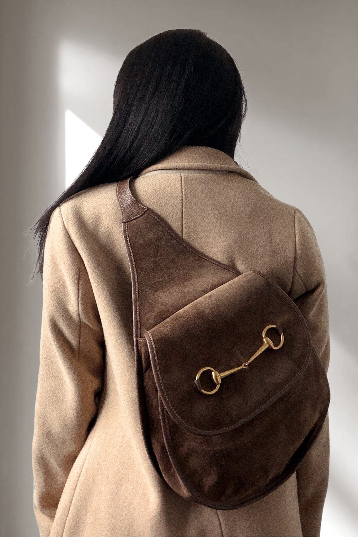 Gucci Horsebit Brown Suede Sling Bag